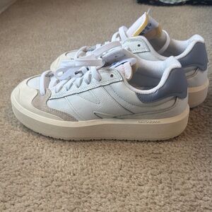 New Balance White & Light Blue Low-Top Sneakers